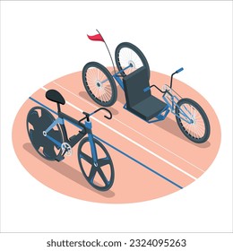 Paralympic Games or athletics world championships. wheelchair racing sport with three wheels used by disabled athletes during 2020 Tokyo Summer Paralympic Games exhibited at Tokyo Sports