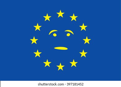 Paralyzed EU flag in the state of denial or just about to cry, as if saying "but.. but really?"