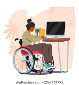 Paralyzed Woman In A Wheelchair Cleans Her Home, Her Resilience Shining As She Conquers Every Speck Of Dust, A Testament To Her Unwavering Strength And Independence. Cartoon People Vector Illustration