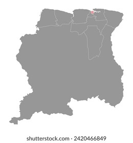 Mapa del distrito de Paramaribo, división administrativa de Suriname. Ilustración vectorial.