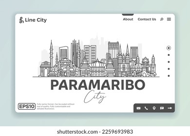 Paramaribo, Suriname architecture line skyline illustration. Linear vector cityscape with famous landmarks, city sights, design icons. Landscape with editable strokes.