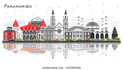 Paramaribo Suriname City Skyline with Gray Buildings Isolated on White. Vector Illustration. Business Travel and Tourism Concept with Modern Architecture. Paramaribo Cityscape with Landmarks.