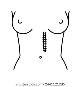 Paramedian incision line icon. Abdominal incisions. Vector isolated element. Editable stroke.