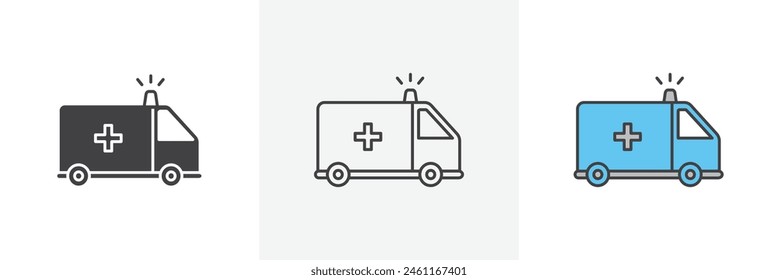 Paramedic Ambulance Icon Set. Urgent Care Vehicle Vector Symbol.