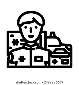 Sanitäter Linie Ikone Vektor. Rettungssanitäter-Schild. isoliertes Kontursymbol, schwarze Illustration