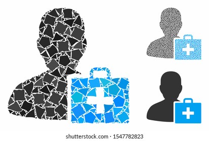 Paramedic composition of bumpy parts in various sizes and color hues, based on paramedic icon. Vector rugged parts are united into composition. Paramedic icons collage with dotted pattern.