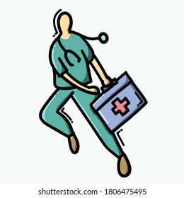 Paramedic doodle Farbe Vektorsymbol. Zeichnen Skizze Illustration handgezeichnet Linie.
