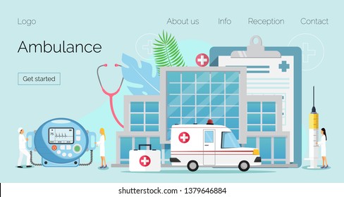 Paramedic, Emergency Rescue Team Concept Flat Vector. Resuscitation Ambulance, First Aid Car Concept For Website And Mobile Website Development, Landing Page, Apps Is Presented.