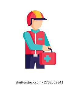 Paramedic holding first aid kit in flat design