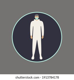 paramedic human with face mask vector. protection covid 19. corona virus pandem. medical staff people. coronavirus isolated. man with Protective suit cartoon. worker or doctor in hospital flat design