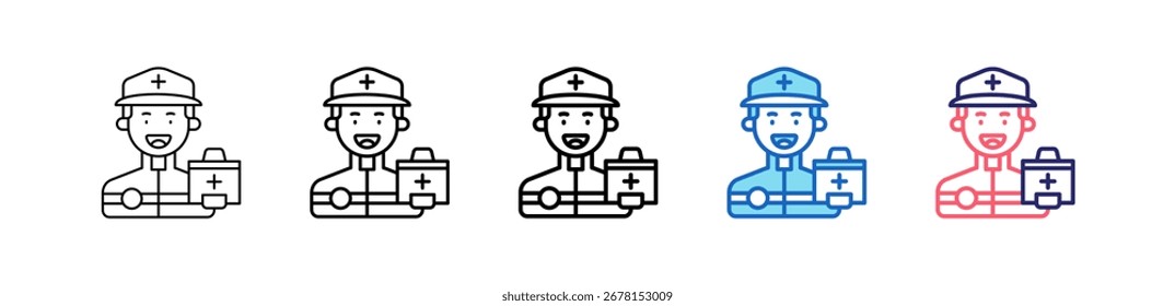 Icono paramédico en 5 estilos diferentes que establecen la colección.