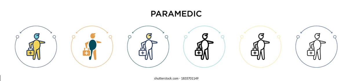 Paramedic icon in filled, thin line, outline and stroke style. Vector illustration of two colored and black paramedic vector icons designs can be used for mobile, ui, web