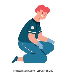 paramedic male character providing first aid isolated
