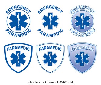 Paramedic Medical Designs is an illustration of six emergency paramedic designs with star of life medical symbols.