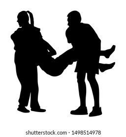 Paramedic Rescue Patient First Aid Vector Silhouette. Woman In Unconscious Drowning. Drunk Person Overdose. Sneak Attack Victim Rescue. CPR Rescue Team. Victim Of Fire Evacuation. Earthquake Rescue. 