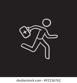 Paramedic running with first aid kit vector sketch icon isolated on background. Hand drawn Paramedic with first aid kit icon. Paramedic with first aid kit sketch icon for infographic, website or app.