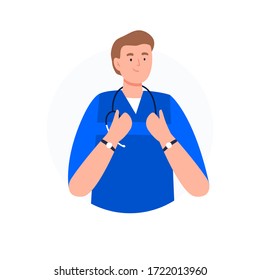 The paramedic with a stethoscope. Medical worker avatar. Flat vector characters.