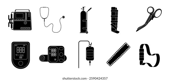 Paramedic Tools and Equipment Related Object Vector Set Illustration
