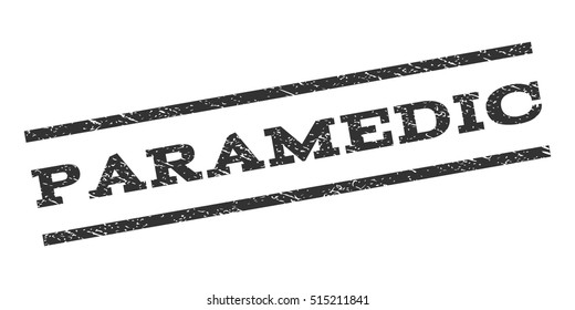 Paramedic watermark stamp. Text tag between parallel lines with grunge design style. Rubber seal stamp with dust texture. Vector color ink imprint on a white background.