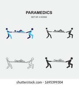 paramedics carrying patient on stretcher vector icon