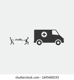 paramedics vector icon patient on stretcher to ambulance hospital and medical icon