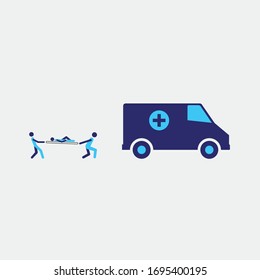 paramedics vector icon patient on stretcher to ambulance hospital and medical icon