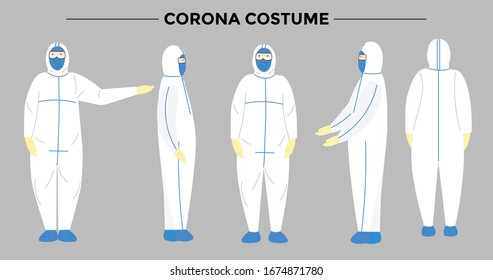 paramedics wearing protective costumes bundle set. corona virus or covid-19 costum