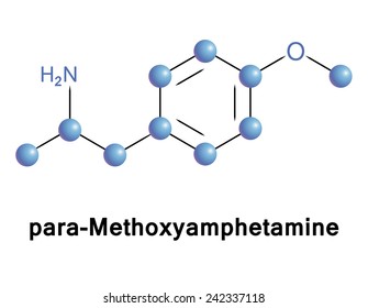 Para-Methoxyamphetamine, Dr. Death, is a serotonergic drug of the amphetamine class. Medical vector illustration.