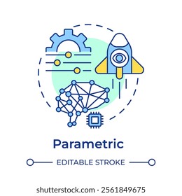 Parametric memory multi color concept icon. Prominent approach in statistical analysis. RAG technology. Round shape line illustration. Abstract idea. Graphic design. Easy to use in presentation