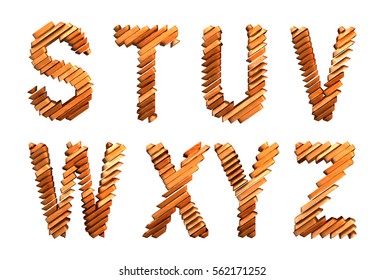 Parametric section wood alphabet, set letters cut in strips.