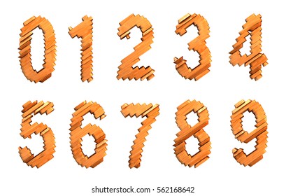 Parametric section wood numbers, set digits cut in strips.