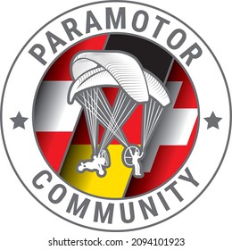 Paramotor Community with flag countries austria german switzerland extreme flying sport