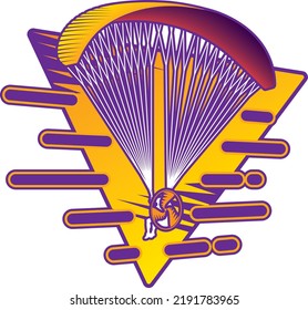 Paramotor community with triangular symbol in the wind dynamic extreme flying sport yellow and purple color