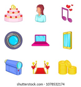 Paramour icons set. Cartoon set of 9 paramour vector icons for web isolated on white background