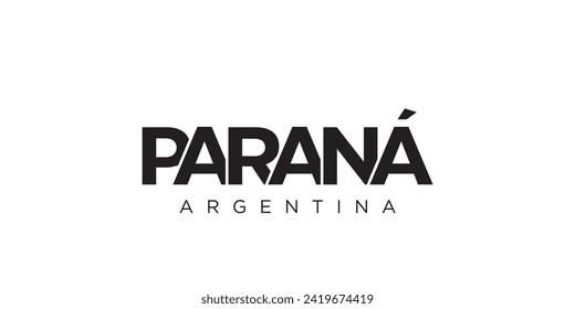 Parana in the Argentina emblem for print and web. Design features geometric style, vector illustration with bold typography in modern font. Graphic slogan lettering isolated on white background.