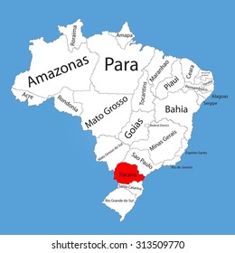 Parana, Brazil, vector map isolated on Brazil map. Editable vector map of Brazil. 