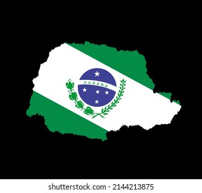 Ilustración de silueta vectorial de bandera paraná aislada en fondo negro. Símbolo del mapa de la parana estatal de Brasil. Territorio sudamericano.