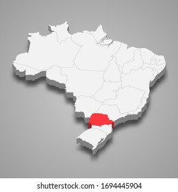 Parana state location within Brazil 3d map