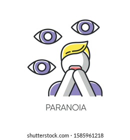 Paranoia Color Icon. Panic Attack. Scared Person. Fear And Phobia. Terrified Man. Conspiracy And Distrust. Stress And Anxiety. Delusion And Irrationality. Mental Disorder. Isolated Vector Illustration