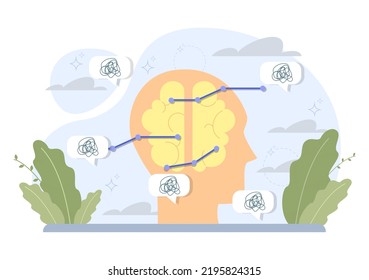 Conjunto de conceptos de paranoia. El pánico y los miedos internos irracionales de los seres humanos. Trastorno mental, sensación de amenaza y peligro. Psicología y terapia mental. Ilustración vectorial plana