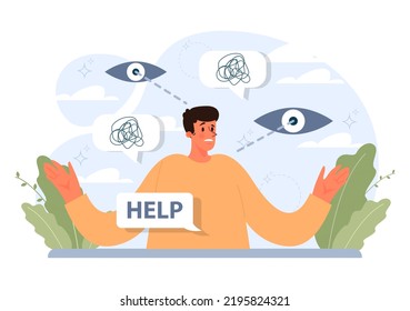 Paranoia concept set. Human's irrational inner fears and panic. Mental disorder, feeling of threat and danger. Psychology and mental therapy. Flat vector illustration