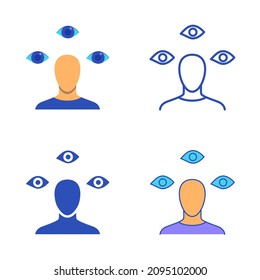 Icono de trastorno de paranoia establecido en estilo plano y de línea. Símbolo de enfermedad mental. Ilustración vectorial.