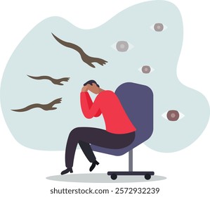 Paranoia, fear and panic cause by mental health, phobia or disorder from mental disorder, depression from stress and anxiety.business concept.flat character.