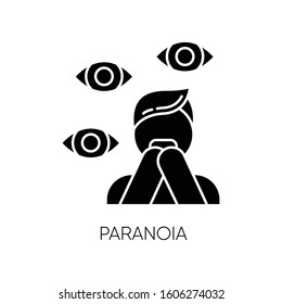 Paranoia Glyph Icon. Panic Attack. Scared Person. Terrified Man. Stress And Anxiety. Delusion And Irrationality. Mental Disorder. Silhouette Symbol. Negative Space. Vector Isolated Illustration