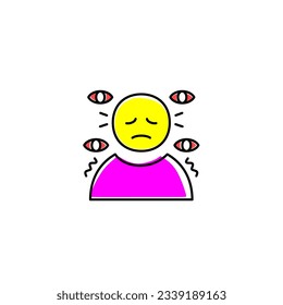 paranoia line icon color purple and yellow vector with mental health theme