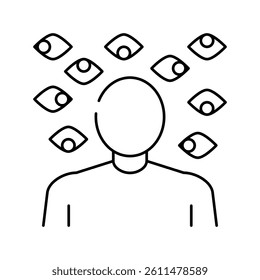 paranoia psychological problems line icon vector. paranoia psychological problems sign. isolated contour symbol black illustration
