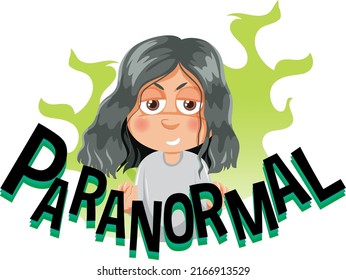 Paranormal girl cartoon character with word expression illustration