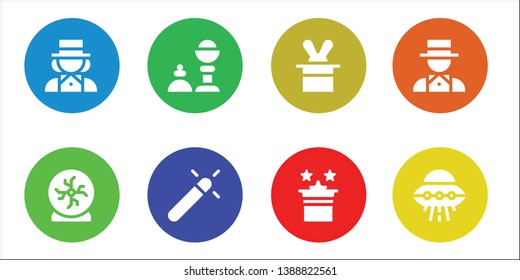 paranormal icon set. 8 filled paranormal icons.  Simple modern icons about  - Magician, Crystal ball, Magic trick, Magic, Ufo