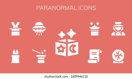 paranormal icon set. 9 filled paranormal icons.  Simple modern icons such as: Magic, Magician, Ufo, Crystal ball, Spell