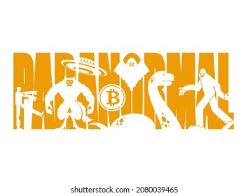 Paranormal object Concept. Bitcoin and zombies. UFO and Yeti. Loch Ness monster and ghost. electronic currency vector illustration